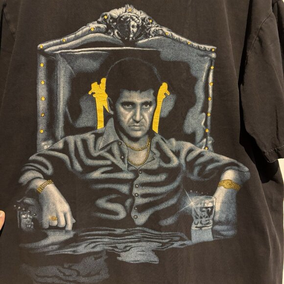 Vintage Scarface T-Shirt Large Men's Tony Montana Y2K Black Movie - Picture 4 of 11